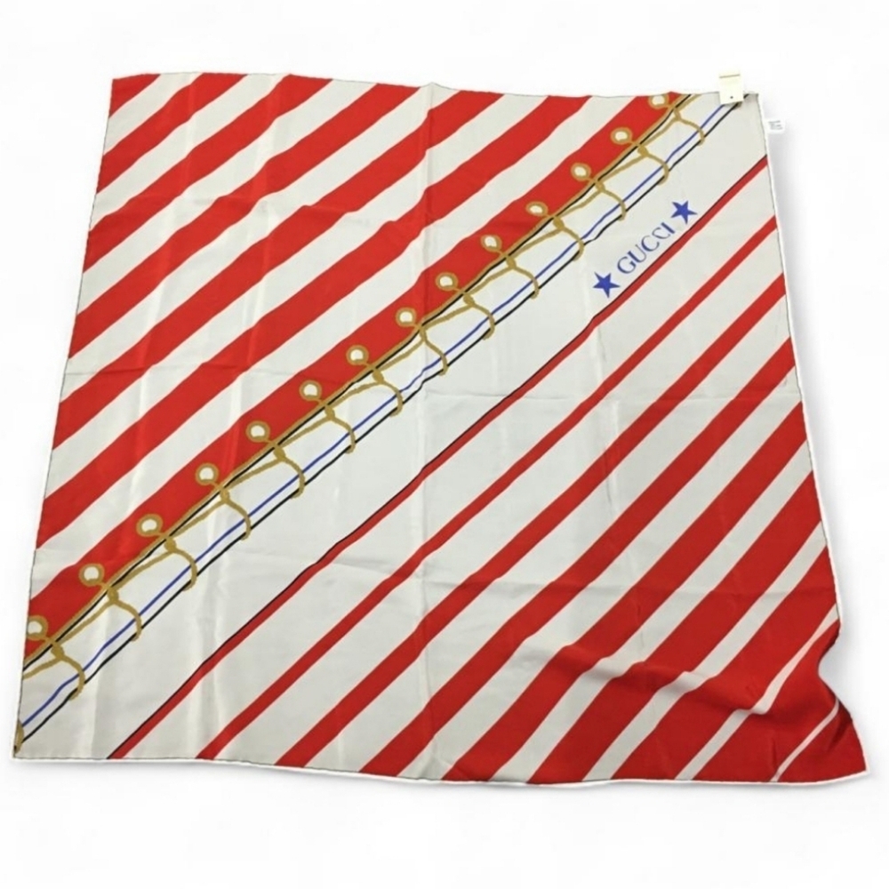 NWT Gucci Patriotic Nautical Red, White & Blue 100% Silk Scarf Vintage Nautical